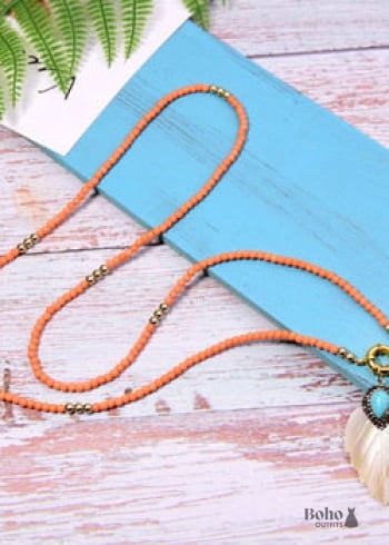 Boho Necklace, Blue Colorful Leaf Shell